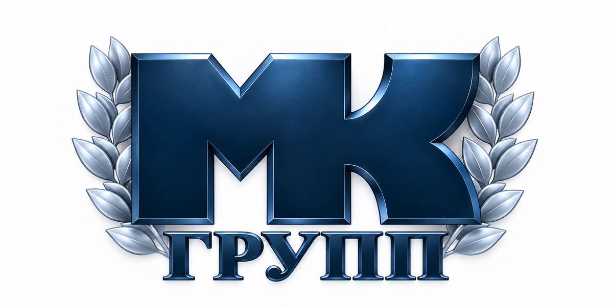 МК-ГРУПП — эмблема с лавровыми ветвями
